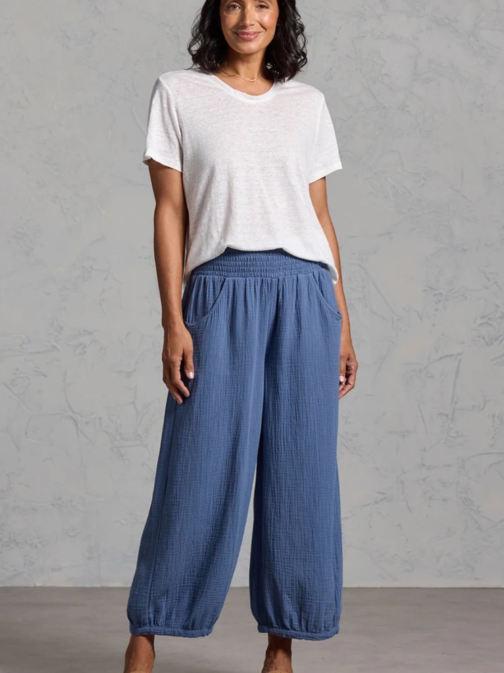 Nomad The Label Sadhu Cotton Relaxed Wide-Leg Pants with Smocked Waist